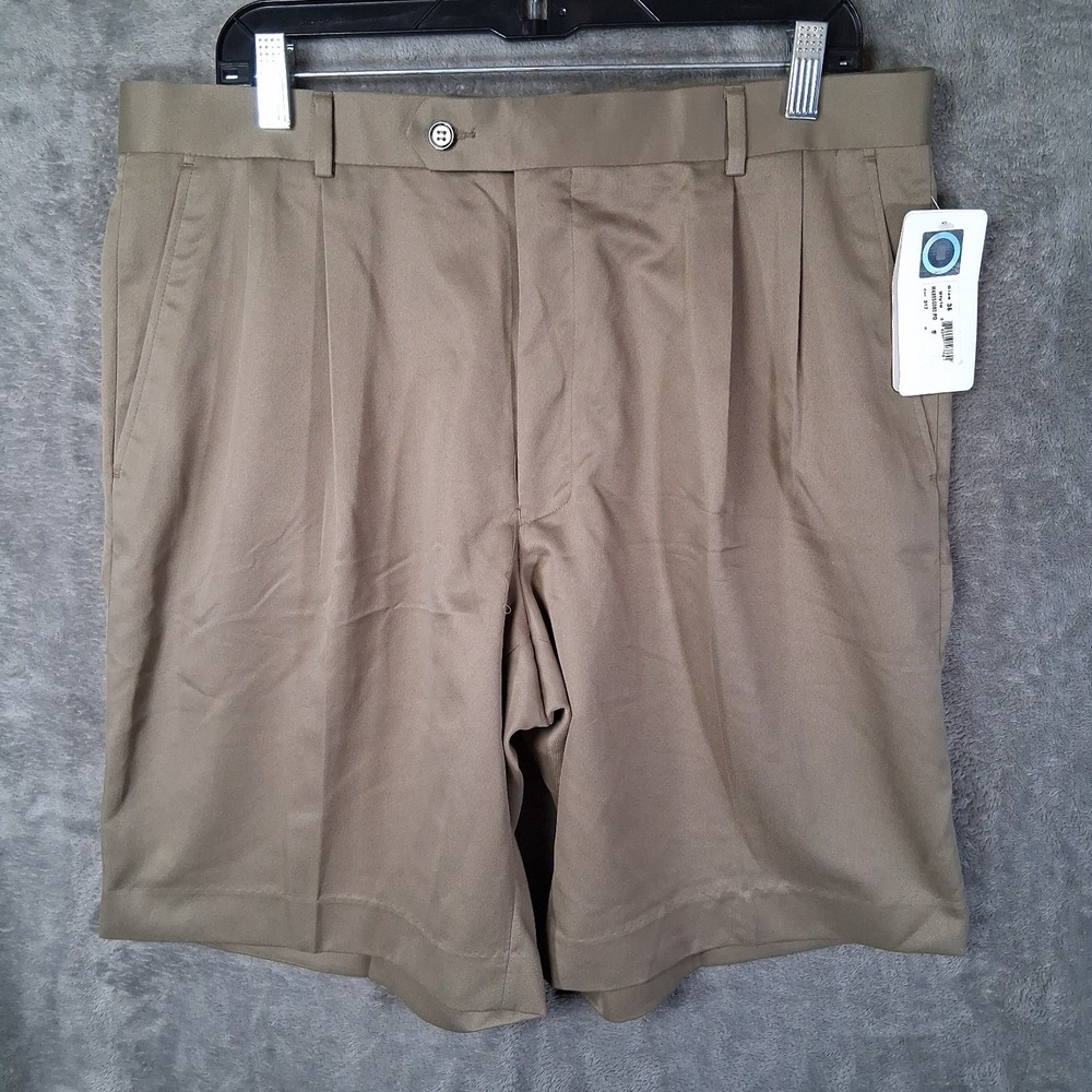 New PGA Tour Classic Flat Front Shorts Men Size 36 Khaki Dress Style Inseam 10